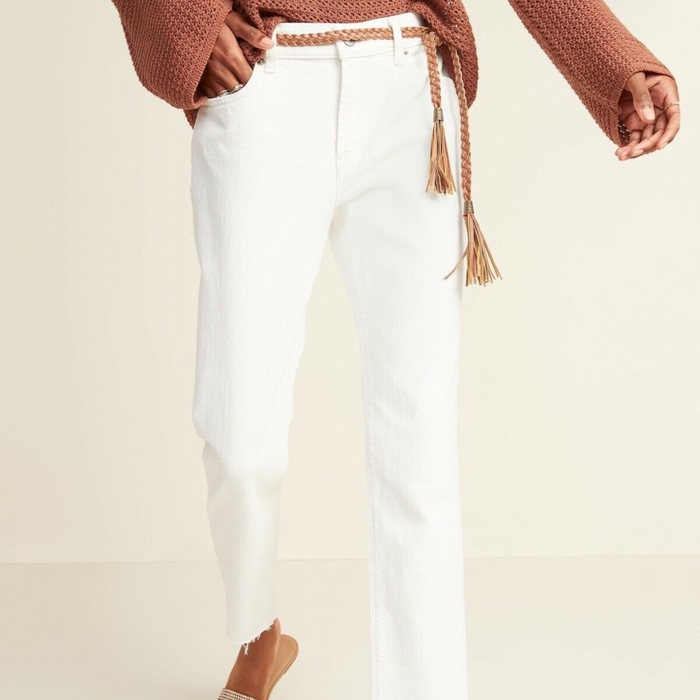 Mid-Rise Ecru-Wash Boyfriend Straight Cut-Off Jean
